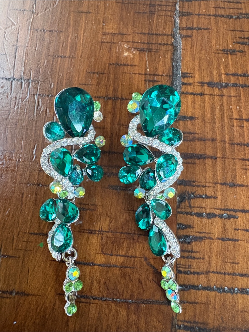 Emerald Teardrop Crystal Dangle Earrings - Women Jewelry